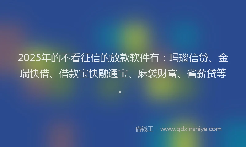 2025年的不看征信的放款软件有：玛瑙信贷、金瑞快借、借款宝快融通宝、麻袋财富、省薪贷等。