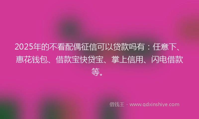 2025年的不看配偶征信可以贷款吗有：任意下、惠花钱包、借款宝快贷宝、掌上信用、闪电借款等。