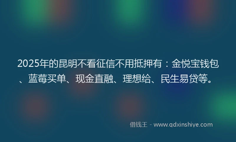 2025年的昆明不看征信不用抵押有：金悦宝钱包、蓝莓买单、现金直融、理想给、民生易贷等。