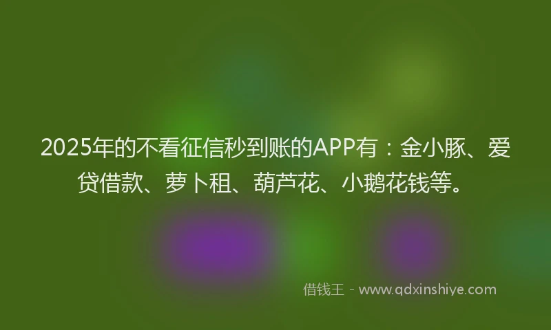 2025年的不看征信秒到账的APP有：金小豚、爱贷借款、萝卜租、葫芦花、小鹅花钱等。