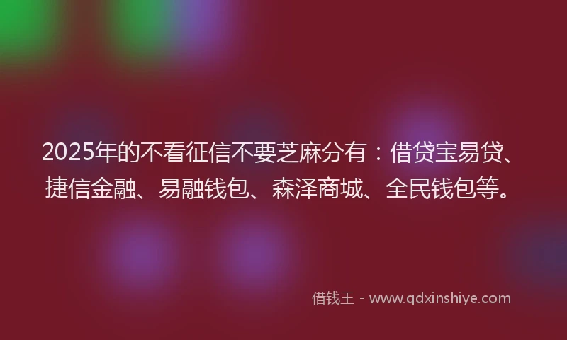 2025年的不看征信不要芝麻分有：借贷宝易贷、捷信金融、易融钱包、森泽商城、全民钱包等。