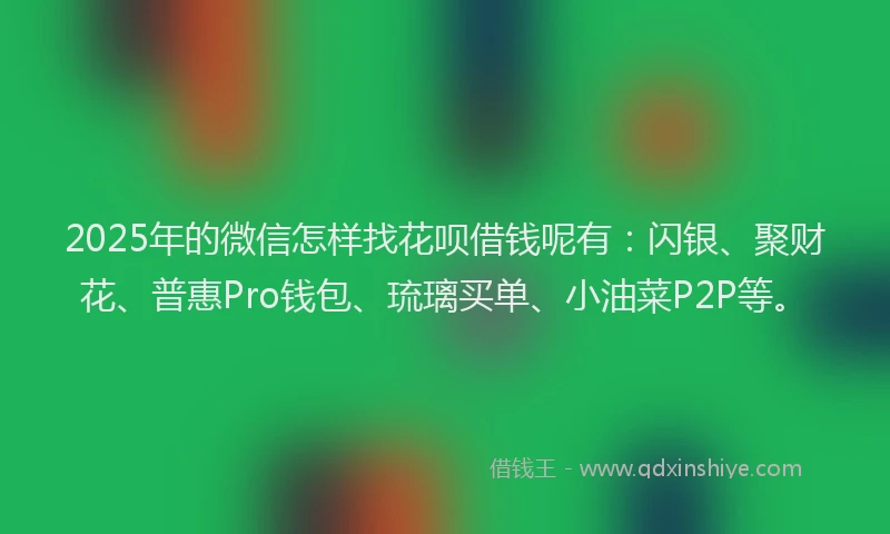 2025年的微信怎样找花呗借钱呢有：闪银、聚财花、普惠Pro钱包、琉璃买单、小油菜P2P等。