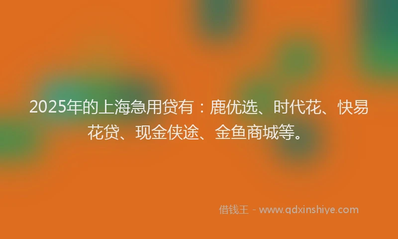 2025年的上海急用贷有：鹿优选、时代花、快易花贷、现金侠途、金鱼商城等。