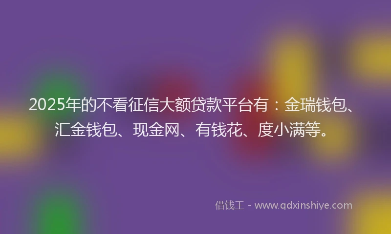 2025年的不看征信大额贷款平台有：金瑞钱包、汇金钱包、现金网、有钱花、度小满等。