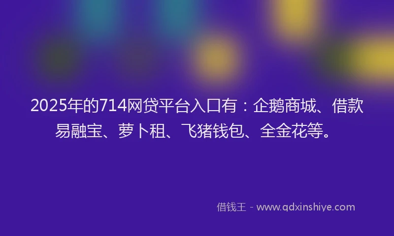 2025年的714网贷平台入口有：企鹅商城、借款易融宝、萝卜租、飞猪钱包、全金花等。