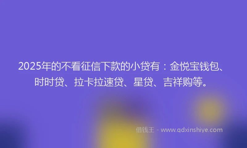 2025年的不看征信下款的小贷有：金悦宝钱包、时时贷、拉卡拉速贷、星贷、吉祥购等。