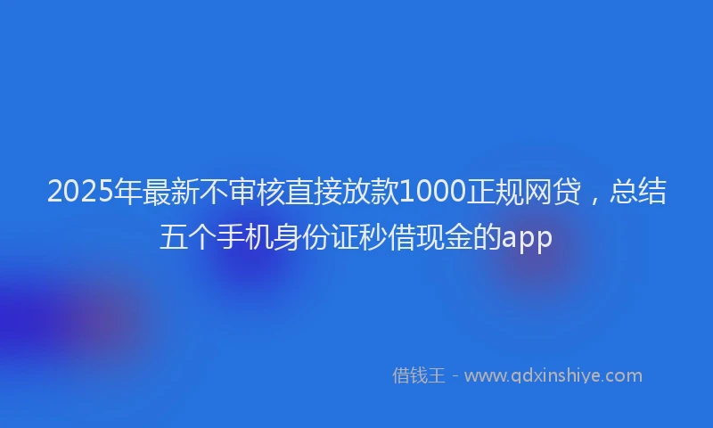 2025年最新不审核直接放款1000正规网贷，总结五个手机身份证秒借现金的app