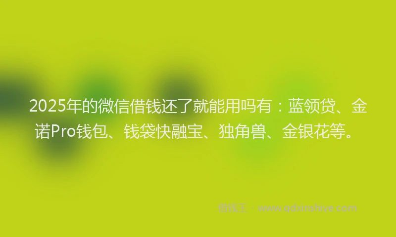 2025年的微信借钱还了就能用吗有：蓝领贷、金诺Pro钱包、钱袋快融宝、独角兽、金银花等。