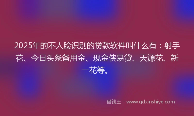 2025年的不人脸识别的贷款软件叫什么有：射手花、今日头条备用金、现金侠易贷、天源花、新一花等。
