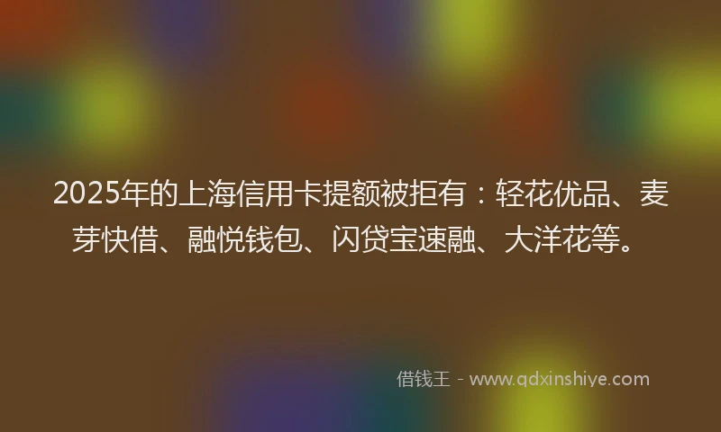 2025年的上海信用卡提额被拒有：轻花优品、麦芽快借、融悦钱包、闪贷宝速融、大洋花等。