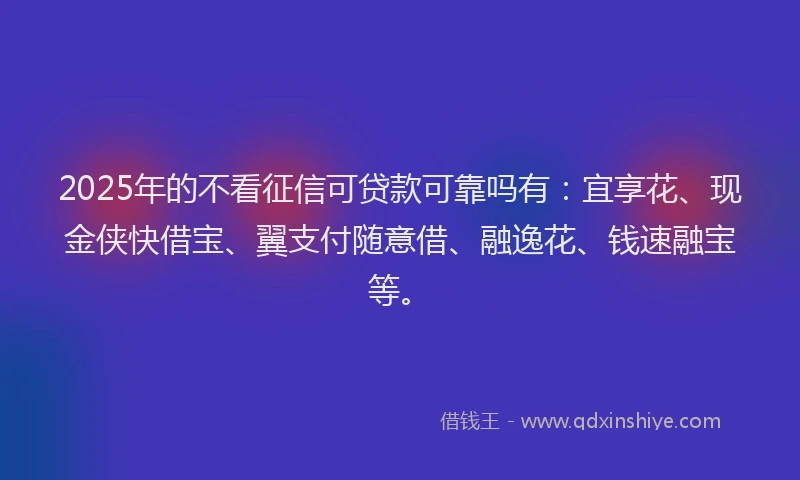 2025年的不看征信可贷款可靠吗有：宜享花、现金侠快借宝、翼支付随意借、融逸花、钱速融宝等。