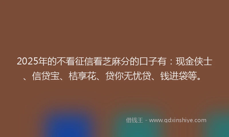 2025年的不看征信看芝麻分的口子有：现金侠士、信贷宝、桔享花、贷你无忧贷、钱进袋等。