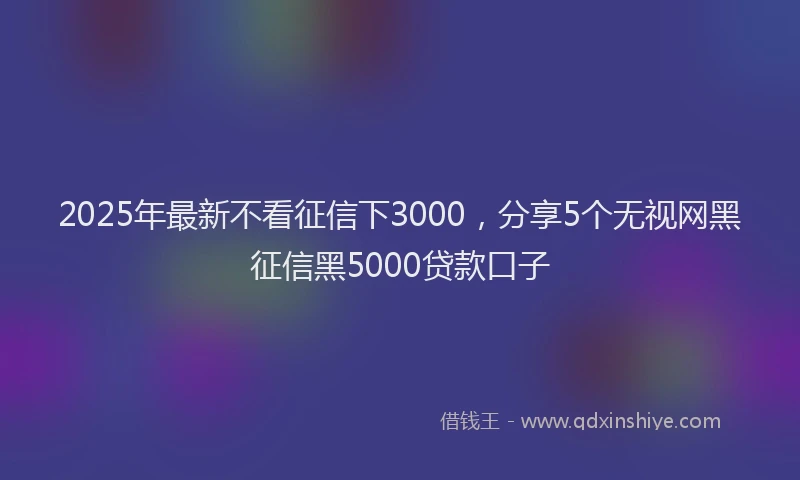 2025年最新不看征信下3000，分享5个无视网黑征信黑5000贷款口子