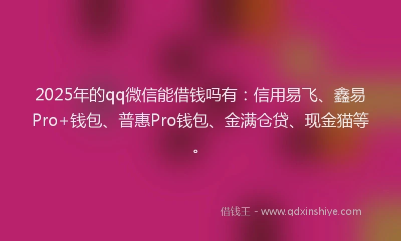 2025年的qq微信能借钱吗有：信用易飞、鑫易Pro+钱包、普惠Pro钱包、金满仓贷、现金猫等。