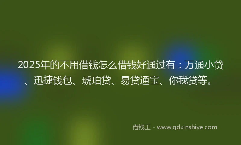 2025年的不用借钱怎么借钱好通过有：万通小贷、迅捷钱包、琥珀贷、易贷通宝、你我贷等。