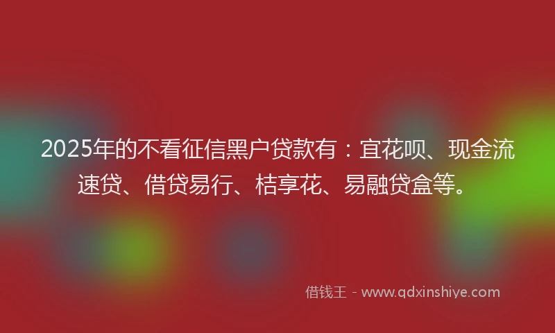 2025年的不看征信黑户贷款有：宜花呗、现金流速贷、借贷易行、桔享花、易融贷盒等。