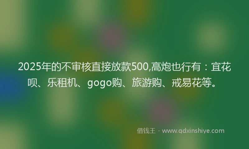 2025年的不审核直接放款500,高炮也行有：宜花呗、乐租机、gogo购、旅游购、戒易花等。