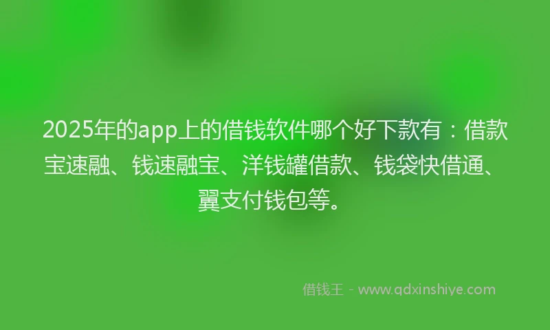 2025年的app上的借钱软件哪个好下款有：借款宝速融、钱速融宝、洋钱罐借款、钱袋快借通、翼支付钱包等。