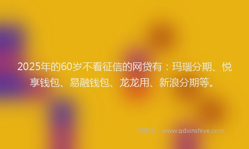 2025年的60岁不看征信的网贷有：玛瑙分期、悦享钱包、易融钱包、龙龙用、新浪分期等。