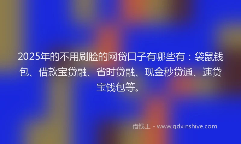 2025年的不用刷脸的网贷口子有哪些有：袋鼠钱包、借款宝贷融、省时贷融、现金秒贷通、速贷宝钱包等。