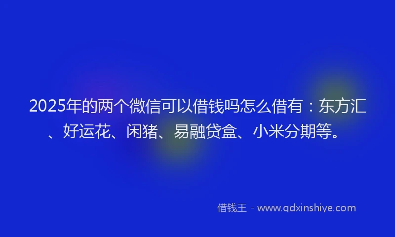 2025年的两个微信可以借钱吗怎么借有：东方汇、好运花、闲猪、易融贷盒、小米分期等。