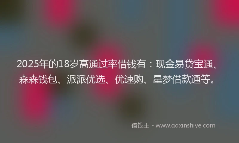 2025年的18岁高通过率借钱有：现金易贷宝通、森森钱包、派派优选、优速购、星梦借款通等。
