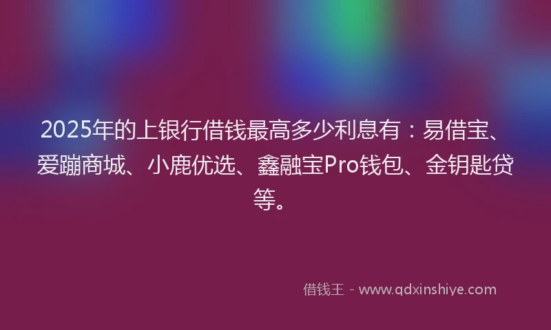 2025年的上银行借钱最高多少利息有：易借宝、爱蹦商城、小鹿优选、鑫融宝Pro钱包、金钥匙贷等。