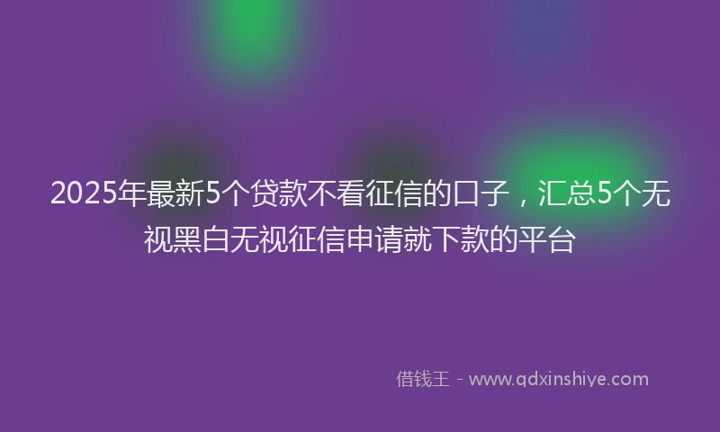 2025年最新5个贷款不看征信的口子，汇总5个无视黑白无视征信申请就下款的平台
