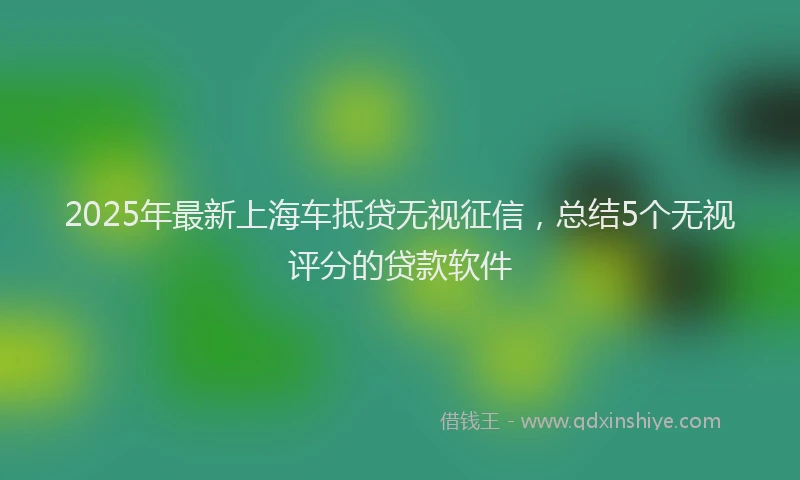2025年最新上海车抵贷无视征信，总结5个无视评分的贷款软件