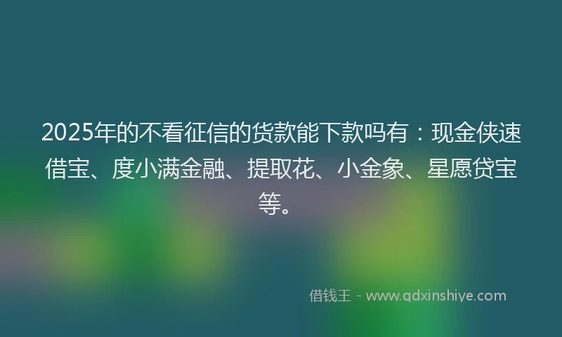 2025年的不看征信的货款能下款吗有：现金侠速借宝、度小满金融、提取花、小金象、星愿贷宝等。