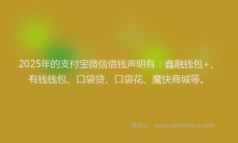 2025年的支付宝微信借钱声明有：鑫融钱包+、有钱钱包、口袋贷、口袋花、魔快商城等。