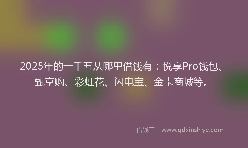 2025年的一千五从哪里借钱有：悦享Pro钱包、甄享购、彩虹花、闪电宝、金卡商城等。