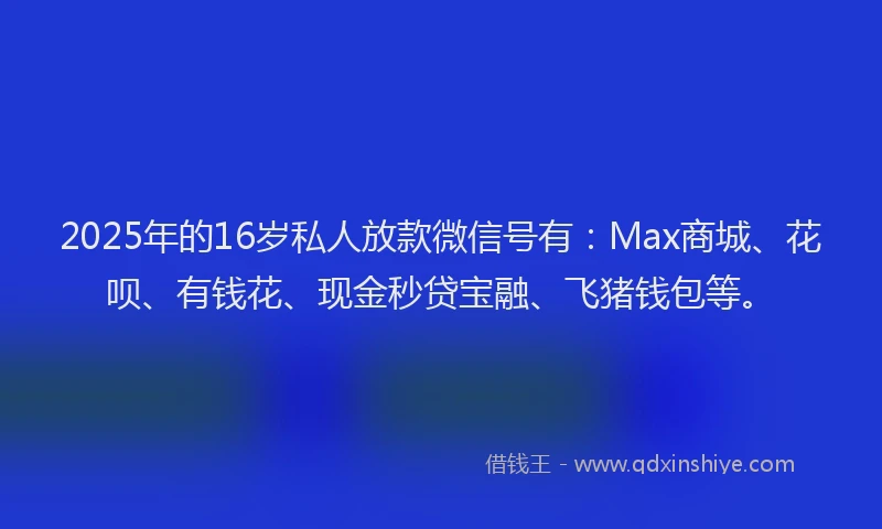 2025年的16岁私人放款微信号有：Max商城、花呗、有钱花、现金秒贷宝融、飞猪钱包等。