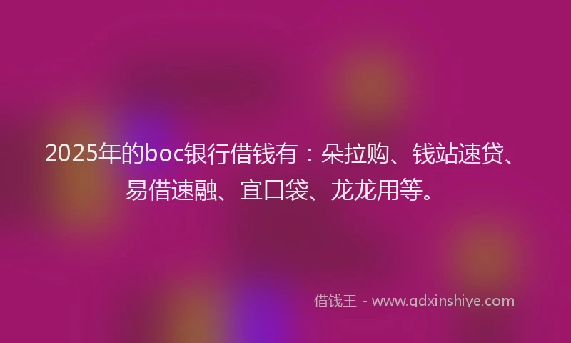 2025年的boc银行借钱有：朵拉购、钱站速贷、易借速融、宜口袋、龙龙用等。