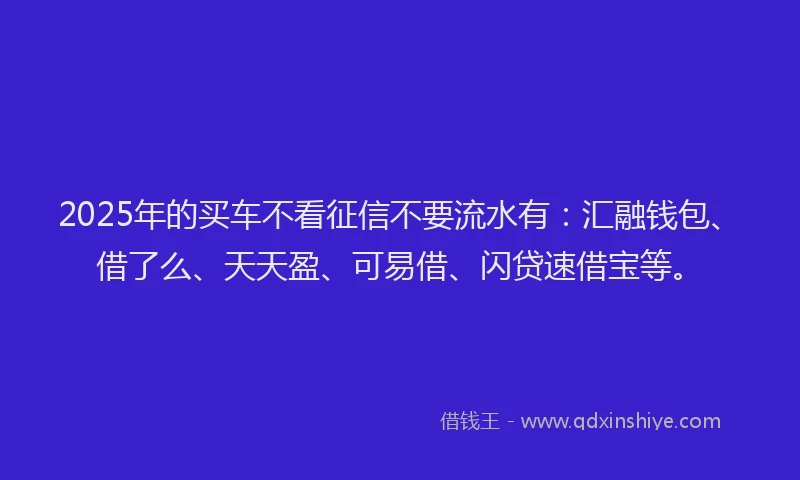 2025年的买车不看征信不要流水有：汇融钱包、借了么、天天盈、可易借、闪贷速借宝等。