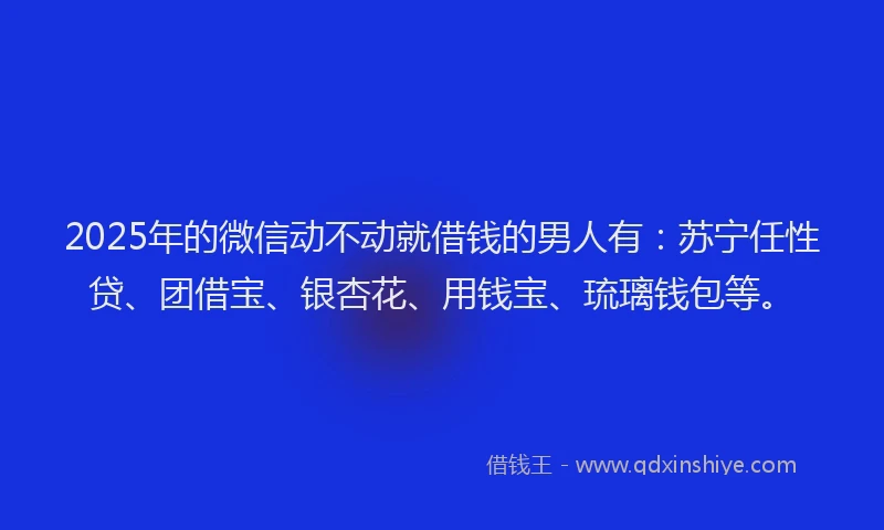 2025年的微信动不动就借钱的男人有：苏宁任性贷、团借宝、银杏花、用钱宝、琉璃钱包等。