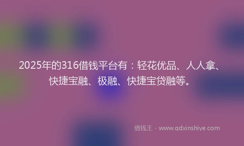 2025年的316借钱平台有：轻花优品、人人拿、快捷宝融、极融、快捷宝贷融等。
