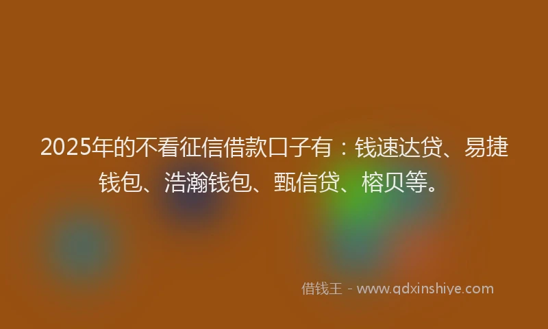 2025年的不看征信借款口子有：钱速达贷、易捷钱包、浩瀚钱包、甄信贷、榕贝等。