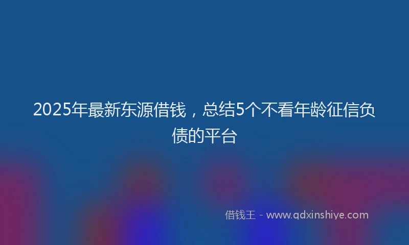 2025年最新东源借钱，总结5个不看年龄征信负债的平台