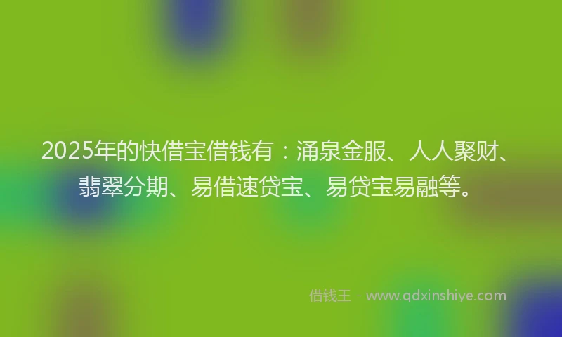 2025年的快借宝借钱有：涌泉金服、人人聚财、翡翠分期、易借速贷宝、易贷宝易融等。