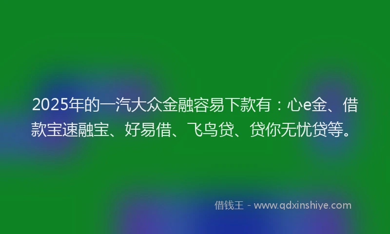 2025年的一汽大众金融容易下款有：心e金、借款宝速融宝、好易借、飞鸟贷、贷你无忧贷等。