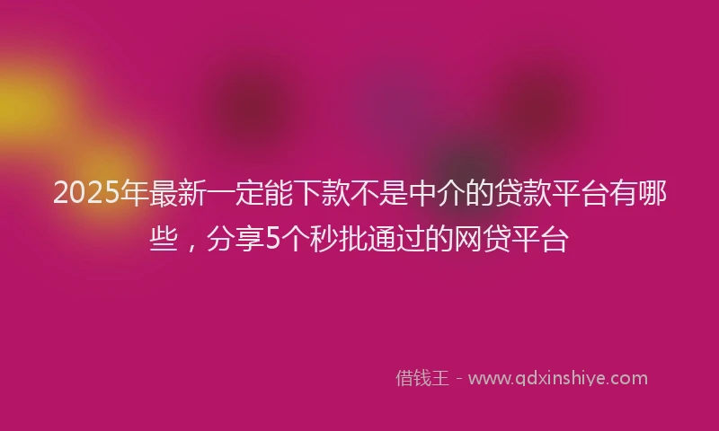 2025年最新一定能下款不是中介的贷款平台有哪些，分享5个秒批通过的网贷平台