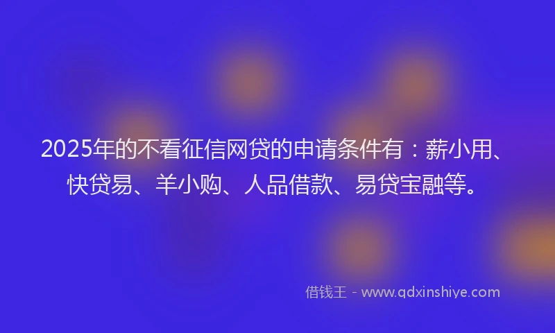 2025年的不看征信网贷的申请条件有：薪小用、快贷易、羊小购、人品借款、易贷宝融等。