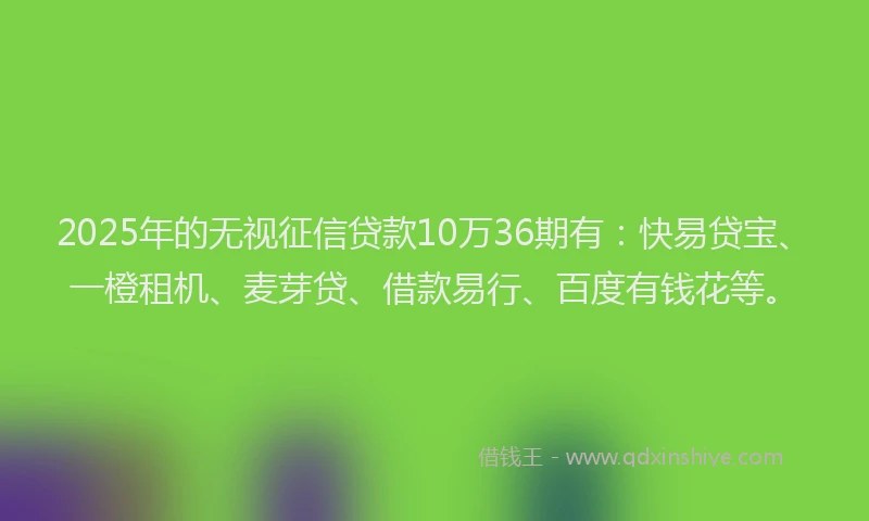 2025年的无视征信贷款10万36期有：快易贷宝、一橙租机、麦芽贷、借款易行、百度有钱花等。