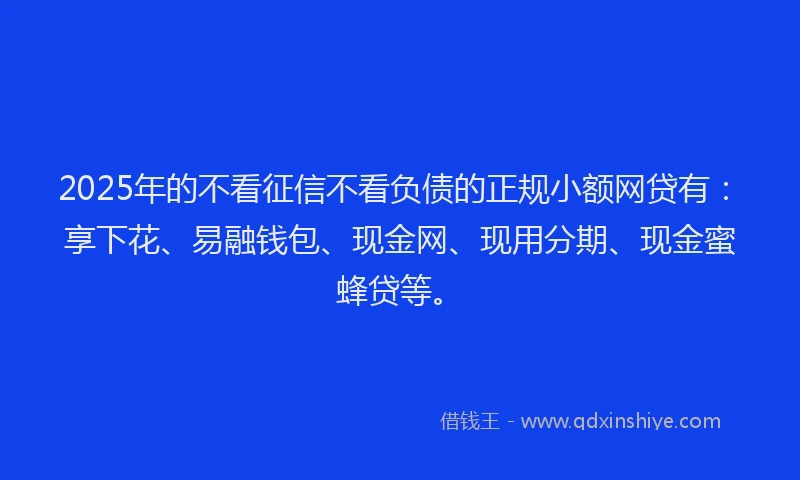 2025年的不看征信不看负债的正规小额网贷有：享下花、易融钱包、现金网、现用分期、现金蜜蜂贷等。