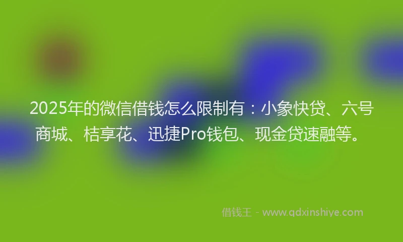2025年的微信借钱怎么限制有：小象快贷、六号商城、桔享花、迅捷Pro钱包、现金贷速融等。