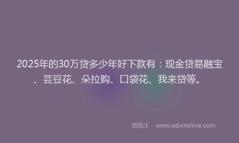 2025年的30万贷多少年好下款有：现金贷易融宝、芸豆花、朵拉购、口袋花、我来贷等。