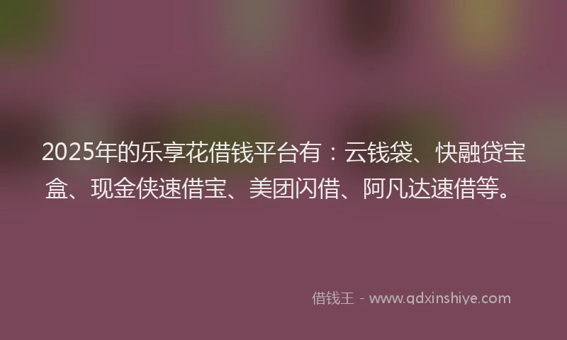 2025年的乐享花借钱平台有：云钱袋、快融贷宝盒、现金侠速借宝、美团闪借、阿凡达速借等。