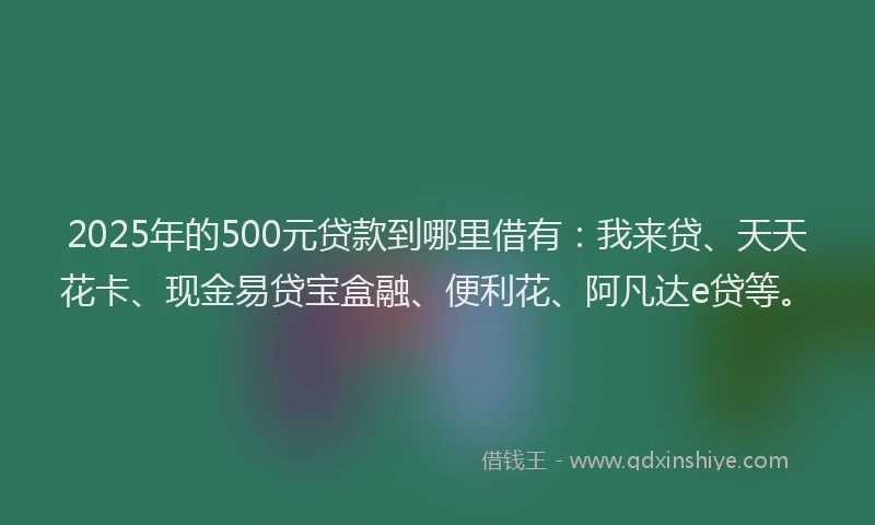 2025年的500元贷款到哪里借有：我来贷、天天花卡、现金易贷宝盒融、便利花、阿凡达e贷等。