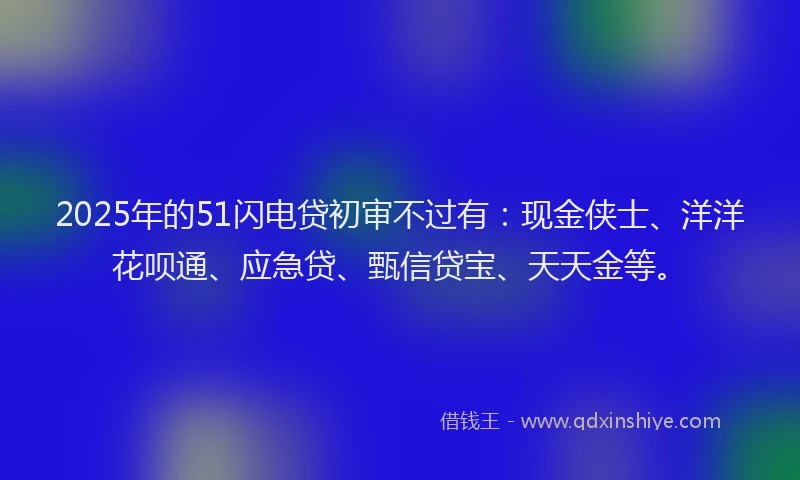 2025年的51闪电贷初审不过有：现金侠士、洋洋花呗通、应急贷、甄信贷宝、天天金等。